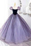 Purple Scoop Velvet And Tulle Long A-Line Prom Dresses Lovely Short Sleeve Prom Dresses
