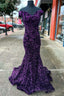 Purple Sequin Off-the-Shoulder Lace-Up Mermaid Prom Dresses Prom Gown