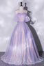 Purple Sequins Long A Line Prom Dress, Off the Shoulder Prom Prom Dress