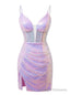 Purple Sheath Sequins Spaghetti Straps Homecoming Dress