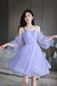 Purple Spaghetti Strap Tulle Short Prom Dresses Cute Homecoming Prom Dresses