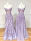 Purple Sweetheart Neck Lace Long Prom Dress Purple Lace Graduation Dresses