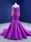 Purple Tulle Appliques Long Sleeve Prom Dress