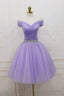 Purple Tulle Beaded Short Prom Dress, Off Shoulder Prom Dress