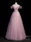 Purple Tulle Off the Shoulder Beading Flower Prom Dress