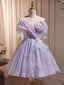 Purple Tulle Puffy Short Formal Prom Dress, Cute Purple Homecoming Dress