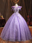 Purple Tulle Sequins Off the Shoulder Appliques Quinceanera Dresses