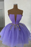 Purple Tulle Sequins Short A Line Prom Dress, Cute Homecoming Prom Dress