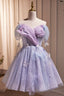 Purple Tulle Short Prom Dress, Cute A Line Off Shoulder Prom Dress