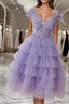 Purple tulle short prom dress, purple evening dress