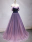 Purple Tulle Sweetheart Gradient Off Shoulder Long Prom Dress, A Line Tulle Prom Dress