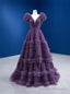 Purple Tulle V-neck Pleats Prom Dress