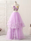 Purple Two Pieces Applique Tulle Long Prom Dress Purple Prom Dress