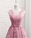 Pink Round Neck Lace Tulle Prom Dresses Lace Prom Dress