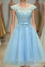 Light Blue Lace Tulle Short Prom Dresses Homecoming Dresses