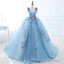 Quinceanera Dress Blue Butterfly Flowers Lace Up Ball Gown Long Prom Dresses