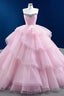 Quinceanera Dress Simple Tiered Ball Gowns Elegant Lace Up Long Prom Dresses with Diamonds