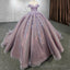 Quinceanera Purple Off-the-Shoulder Ball Gowns Flower Dress