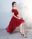 Burgundy Lace High Low Short Prom Dress, Lace Prom Dress