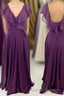 Ruffles Purple Chiffon A Line Long Bridesmaid Dresses
