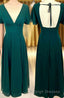 Flounce Sleeves Green Chiffon V Neck Long Bridesmaid Dress