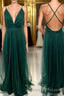 Straps Dark Green Tulle A Line Full Length Bridesmaid Dresses