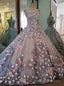 Real Photos Prom Dress Lace 3D Flowers Ball Gowns Long Prom Formal Dress