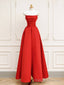 Red A Line Satin Long Prom Dress, Red Long Formal Dress