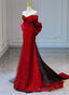 Red and Black Off Shoulder Mermaid Long Prom Dress, Red and Black Prom Dress