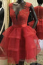 Red Appliques Ruffles Homecoming Dress