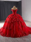 Red Ball Gowns Lace Tiers Prom Dress