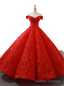 Red Ball Gowns Tulle Lace Appliques Off the Shoulder Prom Dress