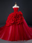 Red Ball Gown Tulle Strapless Flower Quinceanera Dress