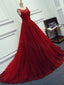 Red Beading Sparkly Unique Ball Gown Round Neck Formal Elegant Long Formal Prom Dress
