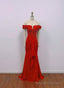 Red Chiffon Mermaid Off Shoulder Wedding Prom Dress, Red Long Formal Dress