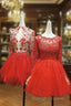 Red Lace Long Prom Dress Red Tulle Lace Short Prom Dress