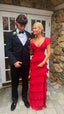 Red Lace Prom Dresses Sheath Long Prom Dresses