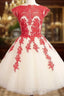Red Lace Tulle Short Prom Dresses Homecoming Dresses