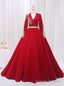 Red Long Sleeve V Neck Beading Prom Dress