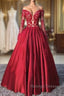 Red Long Sleeves Lace Long Prom Dress, Red Evening Dress