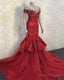 Red Mermaid Appliques Prom Dress Off Shoulder