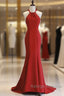 Red Mermaid Halter Long Evening Dress, Red Backless Formal Dress Prom Dress
