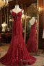 Red Mermaid Lace Long Prom Dress, Lace Mermaid Prom Dress
