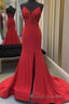Red Mermaid LProm Dresses Long Appliques Slit Prom Dresses