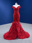 Red Mermaid Sequins Off the Shoulder Feather Prom Dress