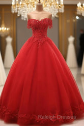 Red Off Shoulder Long Party Dress, A-Line Tulle Evening Dress Formal Gown