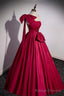 Red One Shoulder Satin Long Prom Dress, A Line Prom Prom Dress