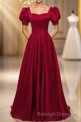 Red Puff Sleeve Prom Dress / Red Bridesmaid Dress / Victorian Dress