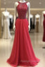 Red Round Neck Long Prom Dress, Red Evening Dress