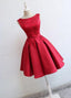 Red Round Neckline Short Satin Prom Dress Red Prom Dress Short Homecoming Dresses